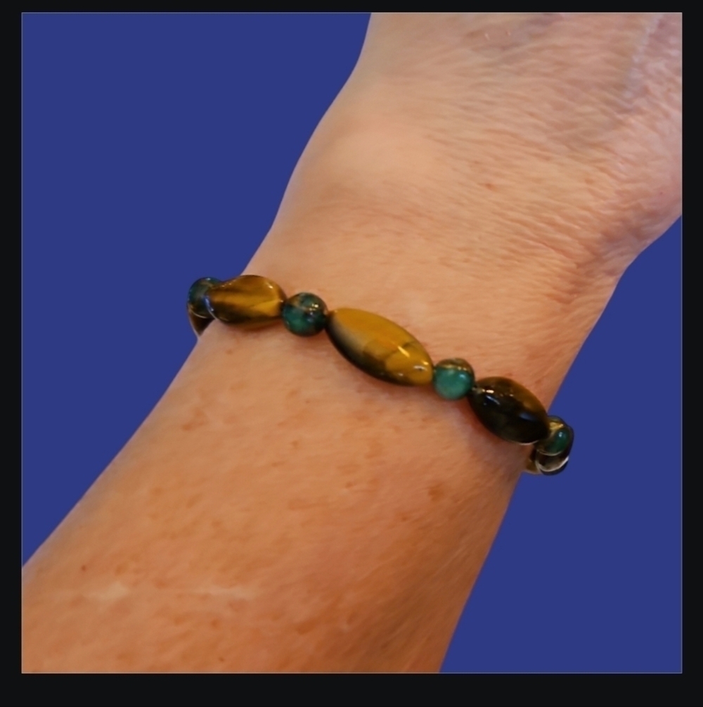 handmade Brown Tiger Eye Green Chrysocolla Beaded Toggle Bracelet